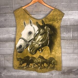 Horse Graphic western artsy Tie dye loose tank top